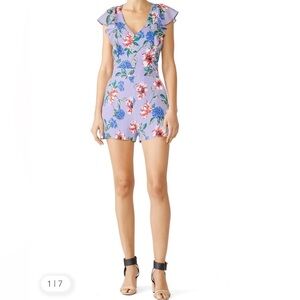 Parker NEW Romper Floral Flutter Cap Sleeve V Neck Zip Up Designer Lavender
